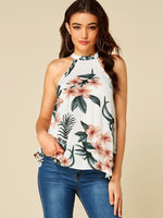 Wholesale Halter Floral Print Cut Out Sleeveless White Camis
