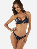 Wholesale Black Scoop Neck Sleeveless Polka Dot Bikinis
