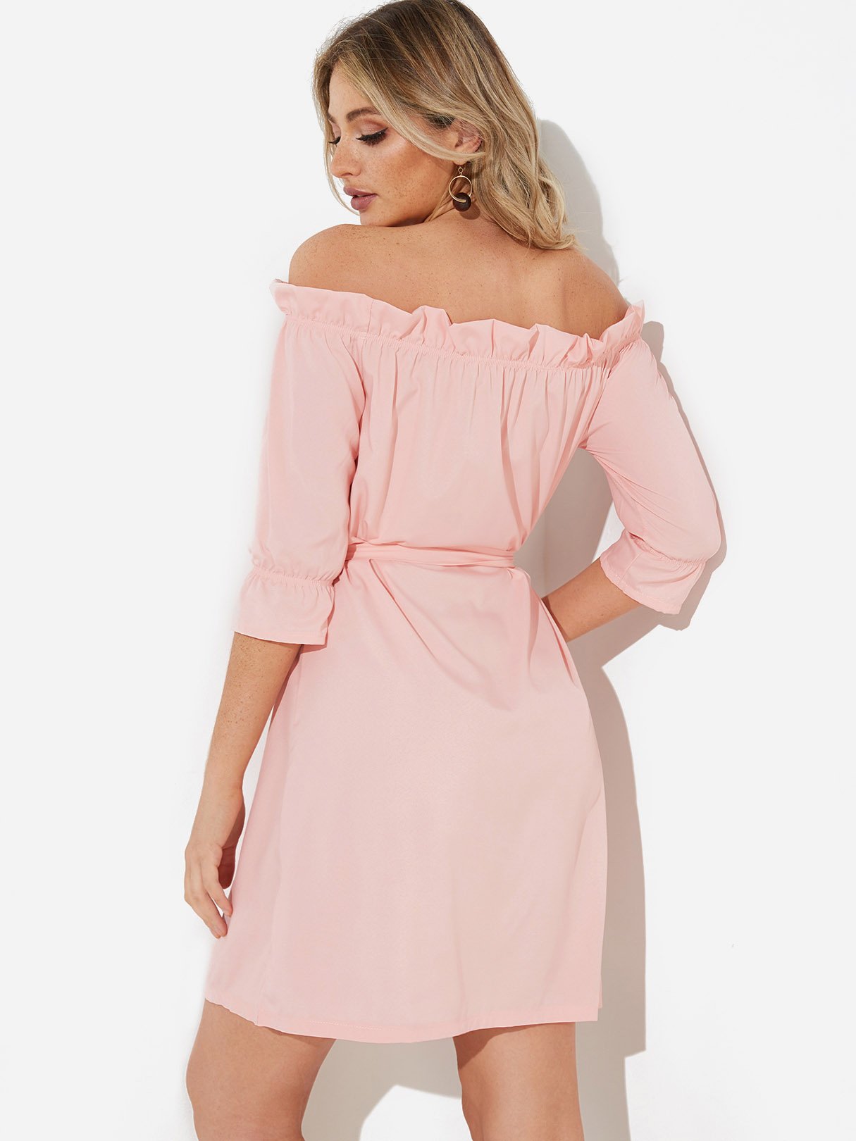 NEW FEELING Womens Pink Off The Shoulder Dresses