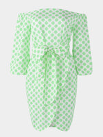 Wholesale Green Off The Shoulder Polka Dot Self-Tie Slit Hem Mini Dress