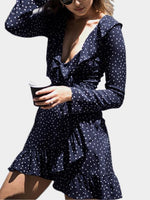 Wholesale V-Neck Long Sleeve Star Flounced Hem Mini Dresses