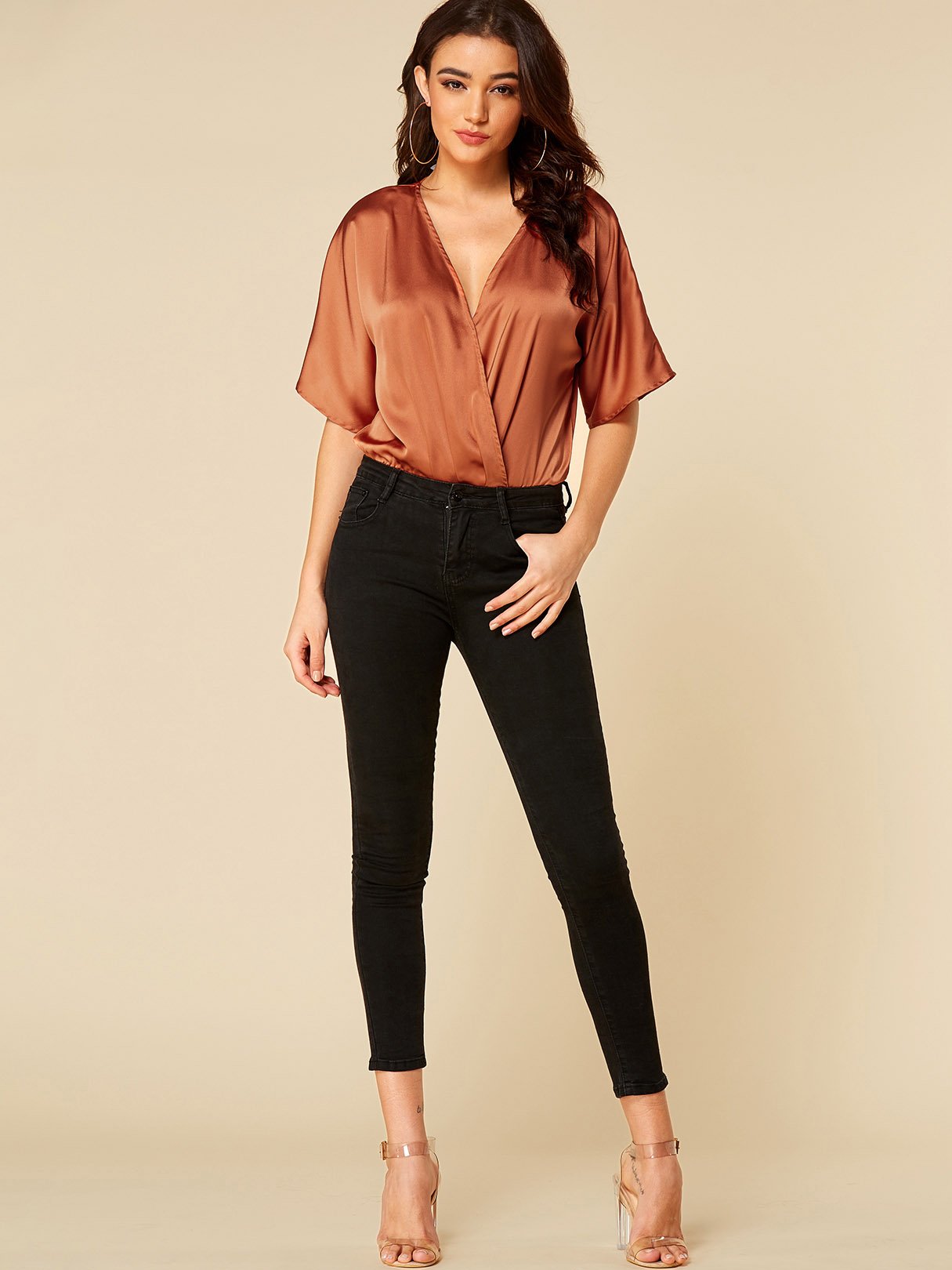 NEW FEELING Womens Brown Bodysuits