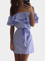 NEW FEELING Womens Blue Off The Shoulder Dresses