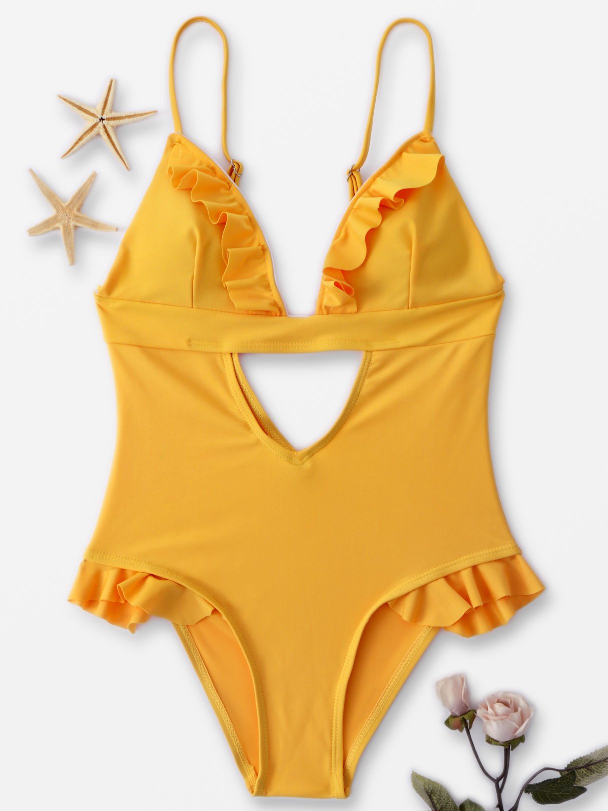 Wholesale Yellow Sleeveless Plain Backless Cut Out One-Pieces