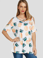 Wholesale Cold Shoulder Printed Short Sleeve White T-Shirts