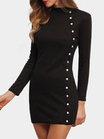 Wholesale Black Long Sleeve Button Embellished Sexy Dress