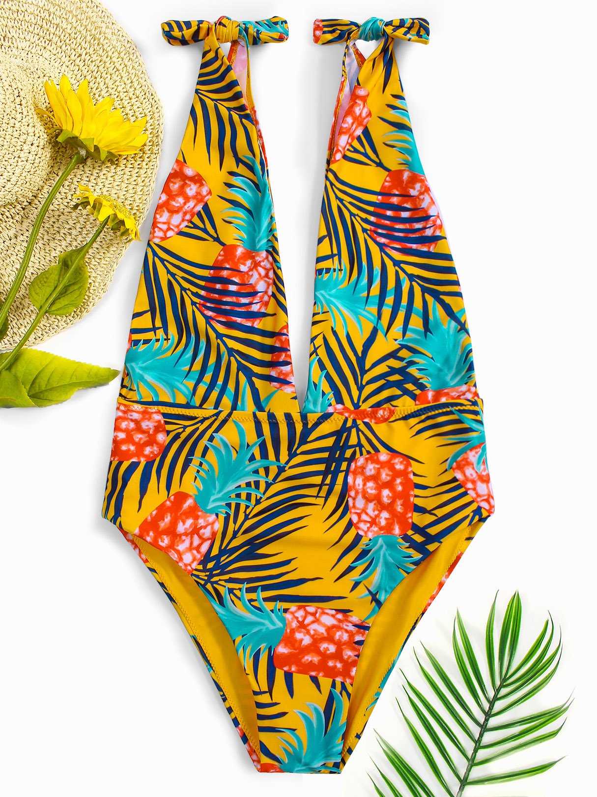 Wholesale Deep V Neck Sleeveless Printed One-Pieces