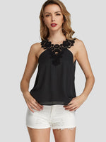 Wholesale Round Neck Plain Lace Backless Sleeveless Black Tank Top