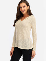 Wholesale V-Neck Hooded Long Sleeve White T-Shirts