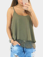 Wholesale Round Neck Lace Sleeveless Army Green Camis