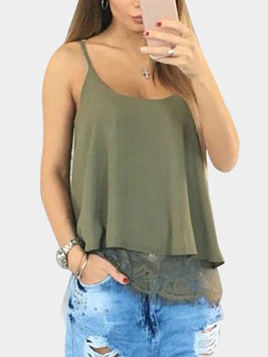 Wholesale Round Neck Lace Sleeveless Army Green Camis