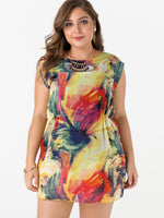 Wholesale Round Neck Short Sleeve Irregular Hem Plus Size Mini Dress