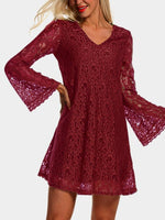 Wholesale V-Neck Long Sleeve Plain Lace Dresses