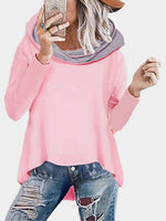 Wholesale Pullover Hooded Long Sleeve Irregular Hem Pink T-Shirts