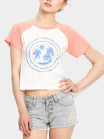 Wholesale Casual Double Color Random Print Pattern Cropped T-Shirt