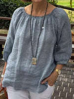 Loose Half Sleeve Crew Neck Plain Casual Regular Blouse