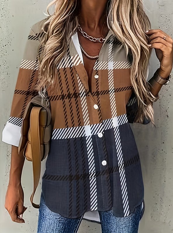 Casual Long Sleeve Plaid Loose Regular Shirt
