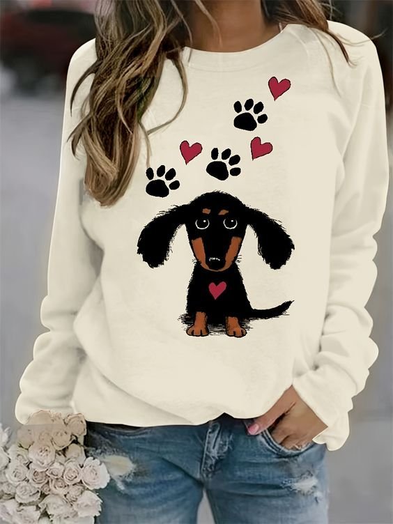 Casual Long Sleeve Crew Neck Dog Loose Regular Sweatshirt