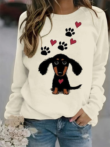 Casual Long Sleeve Crew Neck Dog Loose Regular Sweatshirt