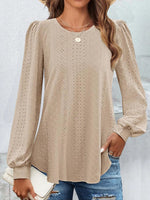 Casual Long Sleeve Crew Neck Plain Loose Regular Blouse