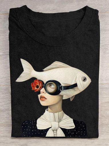Loose Short Sleeve Crew Neck Abstract Casual Regular T-Shirt