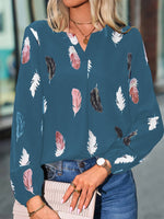 Casual Long Sleeve Crew Neck Leaf Loose Regular Blouse