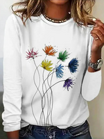 Casual Long Sleeve Crew Neck Floral Loose Regular T-Shirt