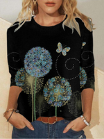Casual Long Sleeve Crew Neck Floral Loose Regular T-Shirt