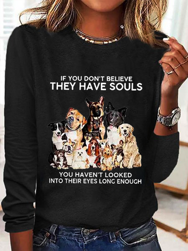 Simple Long Sleeve Crew Neck Text Letters Regular T-Shirt