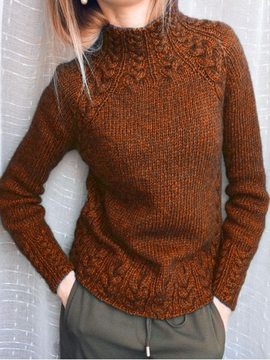 Vintage Long Sleeve Mock Neck Plain Regular Sweater