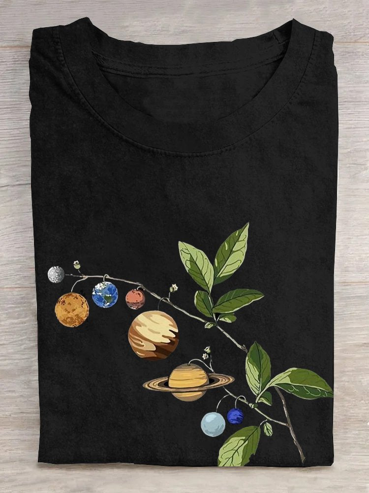 Casual Short Sleeve Crew Neck Leaf Loose Regular T-Shirt