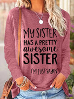 Casual Long Sleeve Crew Neck Text Letters Loose Regular Blouse