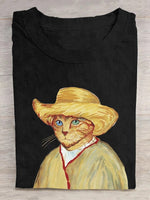 Casual Short Sleeve Crew Neck Cat Loose Regular T-Shirt