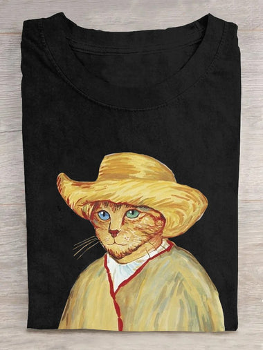 Casual Short Sleeve Crew Neck Cat Loose Regular T-Shirt