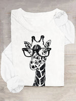 Loose Long Sleeve Crew Neck Deer Casual Regular T-Shirt