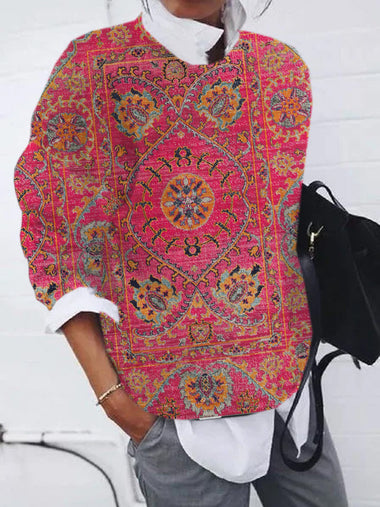 Casual Long Sleeve Crew Neck Ethnic Zipper Loose Regular Sweatshirt