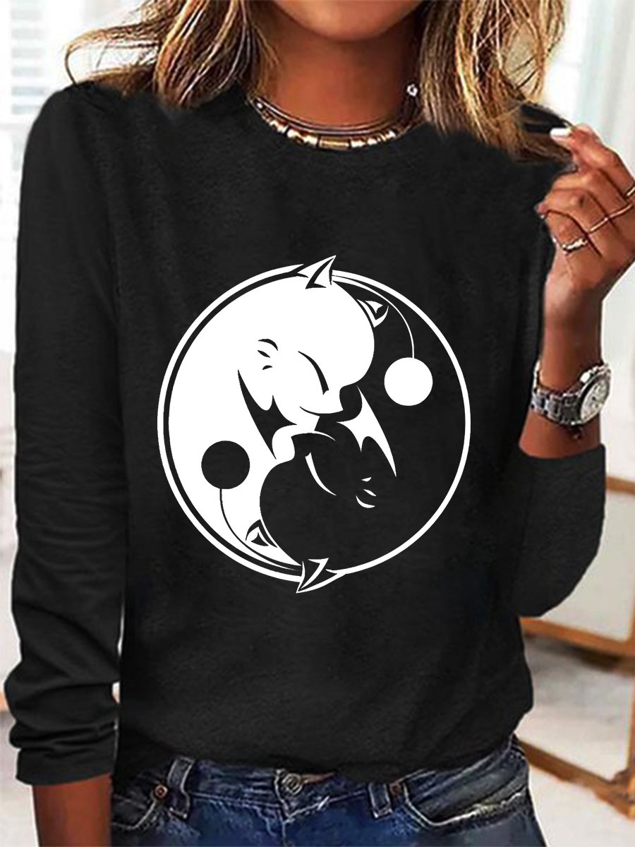 Casual Long Sleeve Crew Neck Animal Loose Regular Blouse