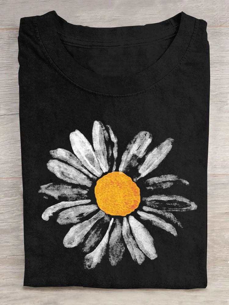 Loose Short Sleeve Crew Neck Floral Casual Regular T-Shirt