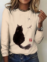 Long Sleeve Crew Neck Animal Casual Regular T-Shirt