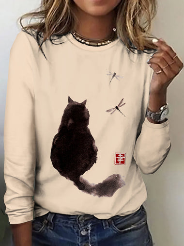 Long Sleeve Crew Neck Animal Casual Regular T-Shirt