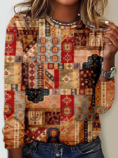 Casual Long Sleeve Crew Neck Christmas Loose Regular T-Shirt