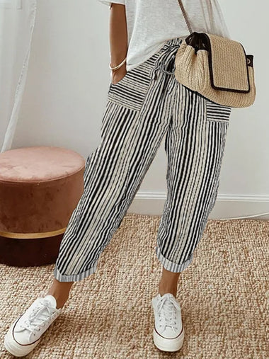Casual Abstract Stripes Loose Long Pants