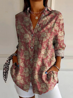 Loose Long Sleeve Shirt Collar Floral Casual Regular Shirt