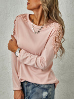 Long Sleeve Crew Neck Plain Casual Regular Blouse