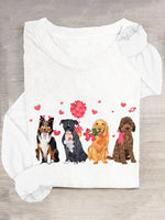 Loose Long Sleeve Crew Neck Dog Casual Regular T-Shirt