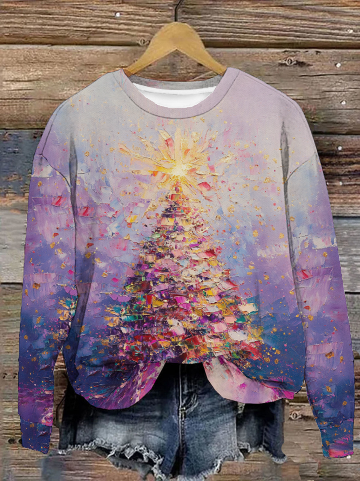 Casual Long Sleeve Crew Neck Christmas Tree Loose Regular Sweatshirt