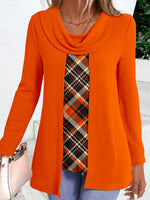 Loose Long Sleeve Plaid Casual Regular Blouse
