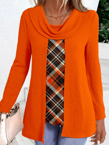Loose Long Sleeve Plaid Casual Regular Blouse