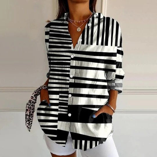 Casual Long Sleeve Shirt Collar Abstract Loose Regular Shirt