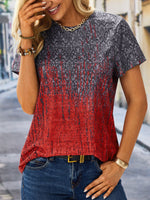 Casual Short Sleeve Crew Neck Ombre Loose Regular T-Shirt